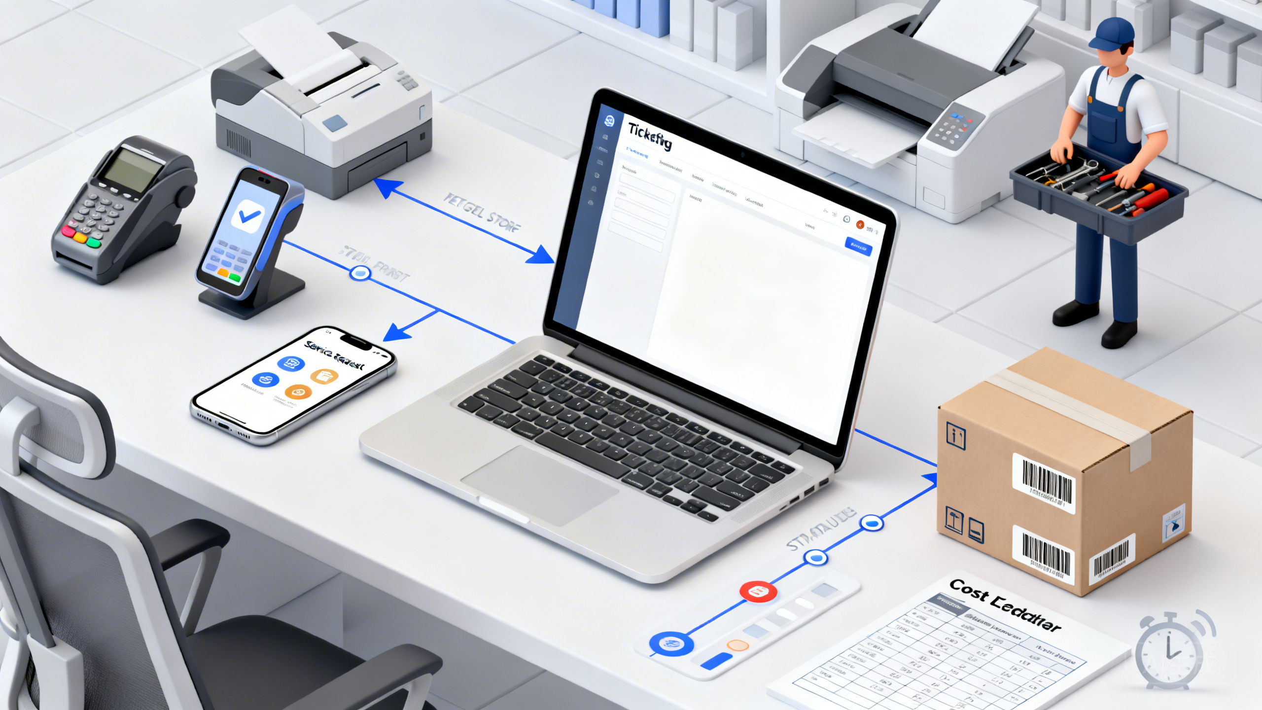 门店设备报修怎么线上化派单？飞书服务台／泛微 eteams 故障提报、维修进度跟踪、配件成本登记与超时提醒配置教程