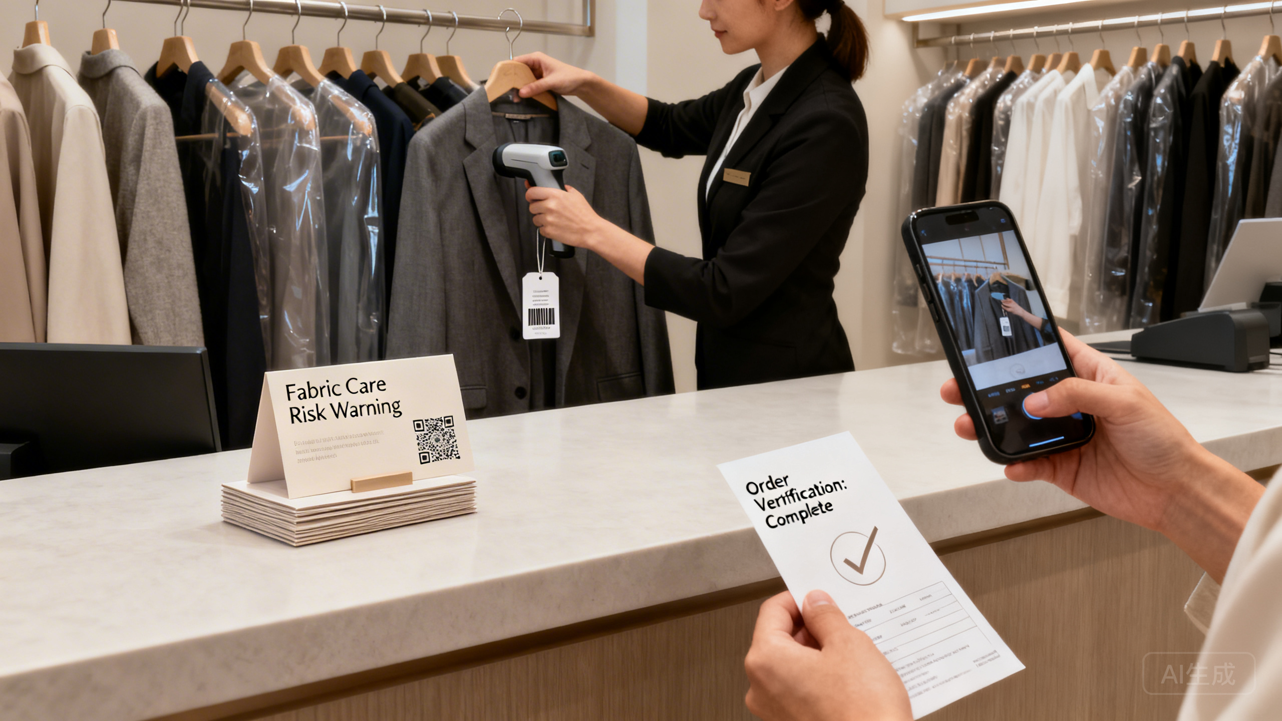 干洗店客诉高发怎么降：收衣编号拍照＋面料洗涤风险提示卡＋取衣验证码核对，减少丢衣、串单与缩水染色索赔