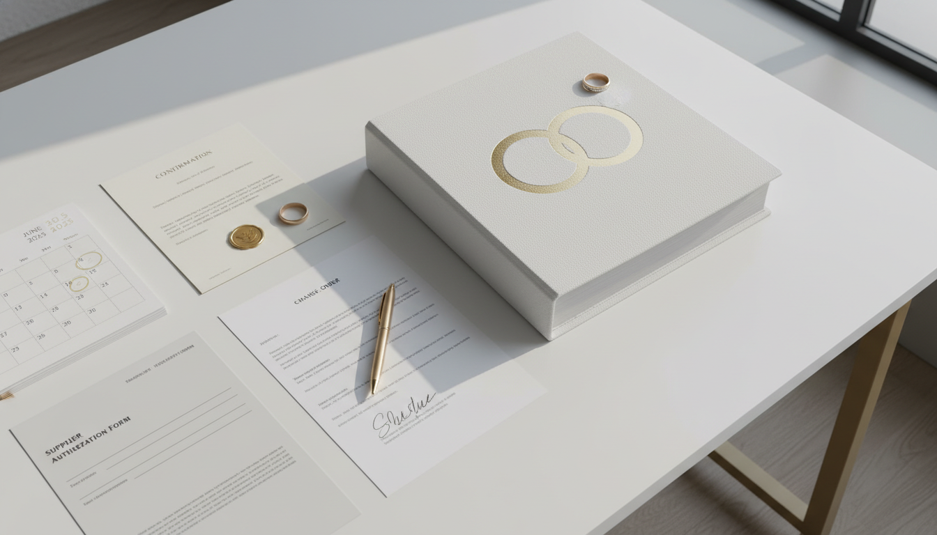 婚礼策划工作室遇到临时取消/改期与供应商甩锅怎么止损：档期锁定确认函＋供应商代订授权书＋现场增项签字单