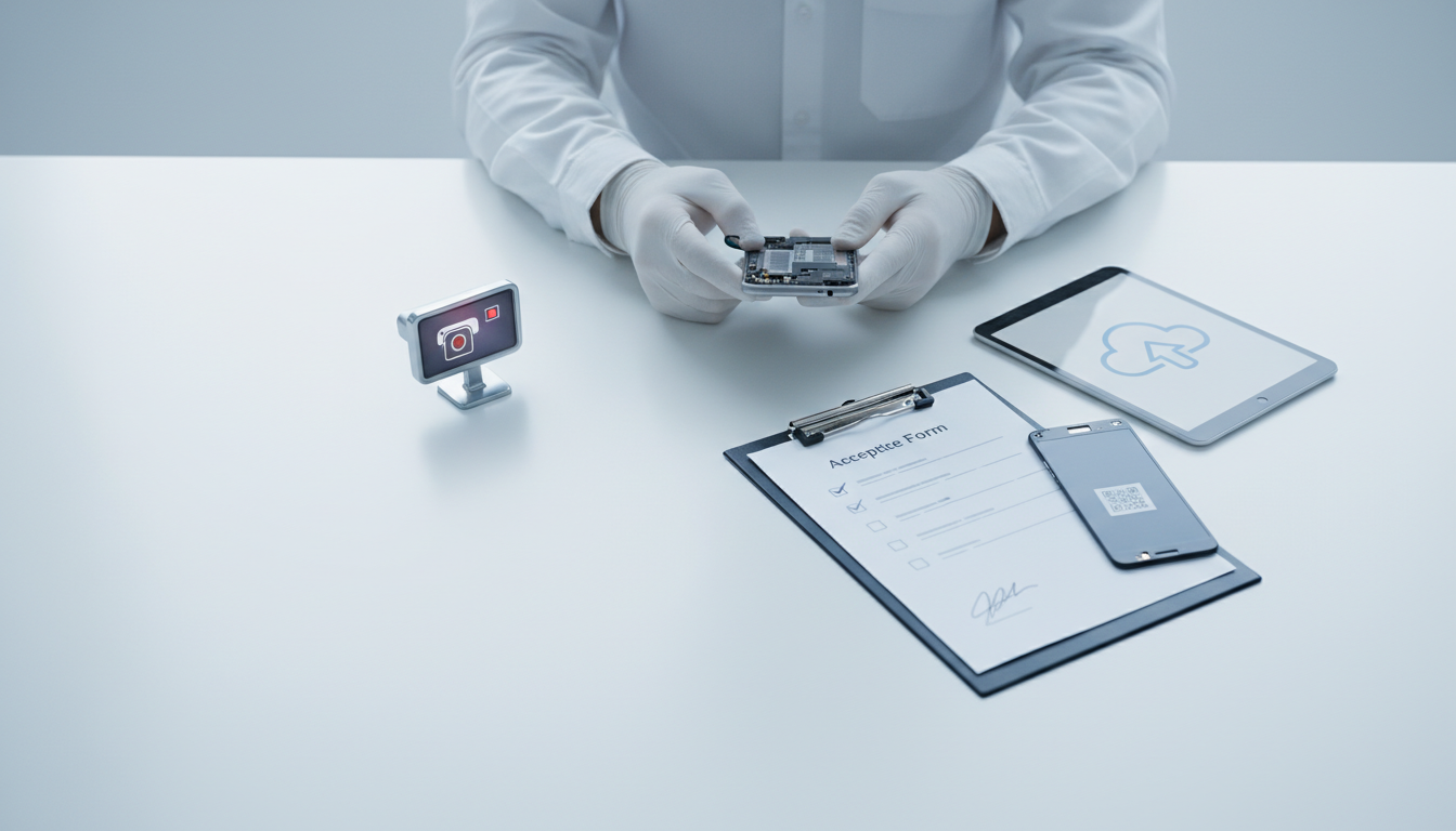 手机维修换屏店最怕“越修越坏、资料丢失、配件真假扯皮”：进店检测录像＋数据备份授权书＋配件溯源标签＋交机验收单闭环管理