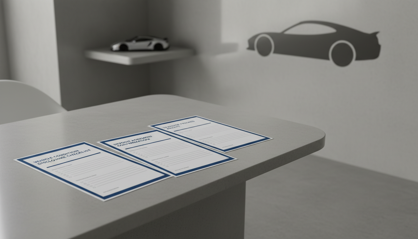 二手车中介门店怎么防“车况描述不符、定金违约争议、过户拖延投诉”：车况披露清单＋定金条款确认页＋过户进度回执三份留证模板