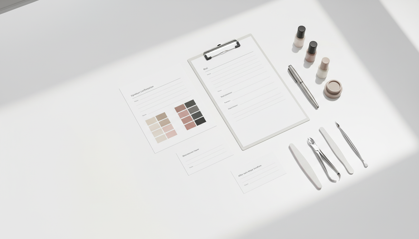 美甲美睫店如何应对“款式色号争议、甲胶过敏、补做返工”客诉：色板确认签名页＋风险告知单＋售后补修期限卡三份留痕模板