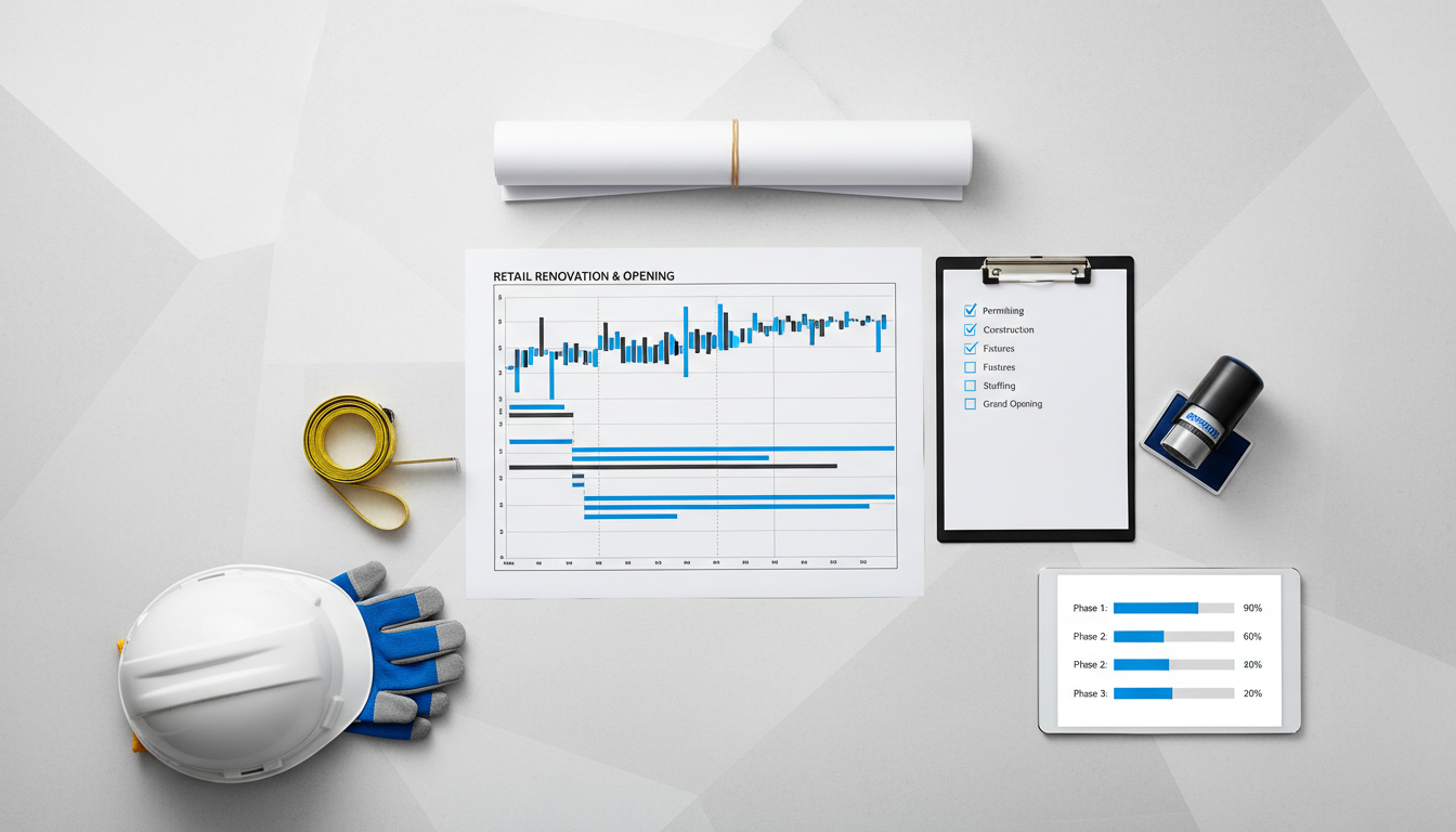 实体店装修施工与开业交付管理：进度甘特图、分项验收标准清单与返工索赔取证要点
