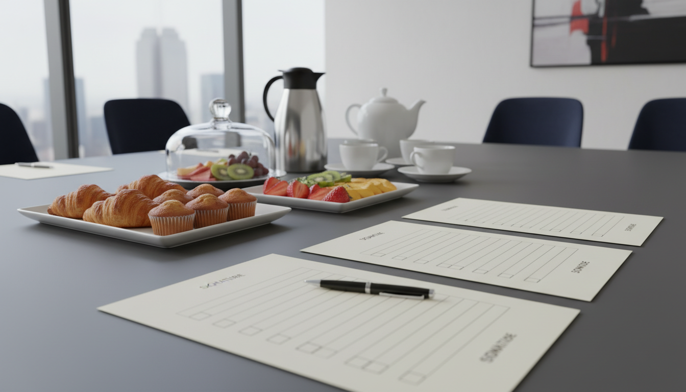 企业会议茶歇/外烩订单最常见的3类争议：人数临时变更、现场加单、尾款拖欠——用《菜单与人数确认单》《加单报价签认页》《现场交付签收单》把损耗和回款算清