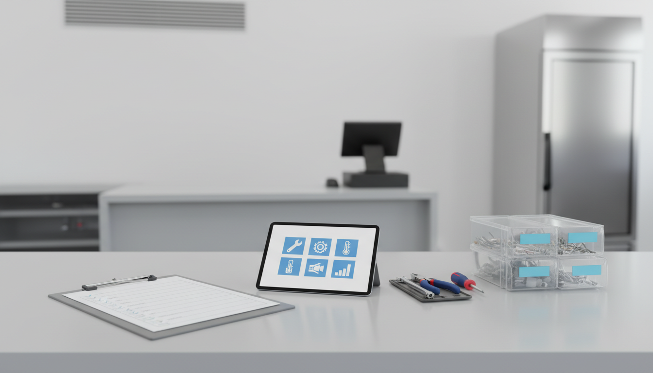 门店设备维护管理怎么做：空调/冷柜/收银机巡检保养周期、故障报修流程与备件库存表模板