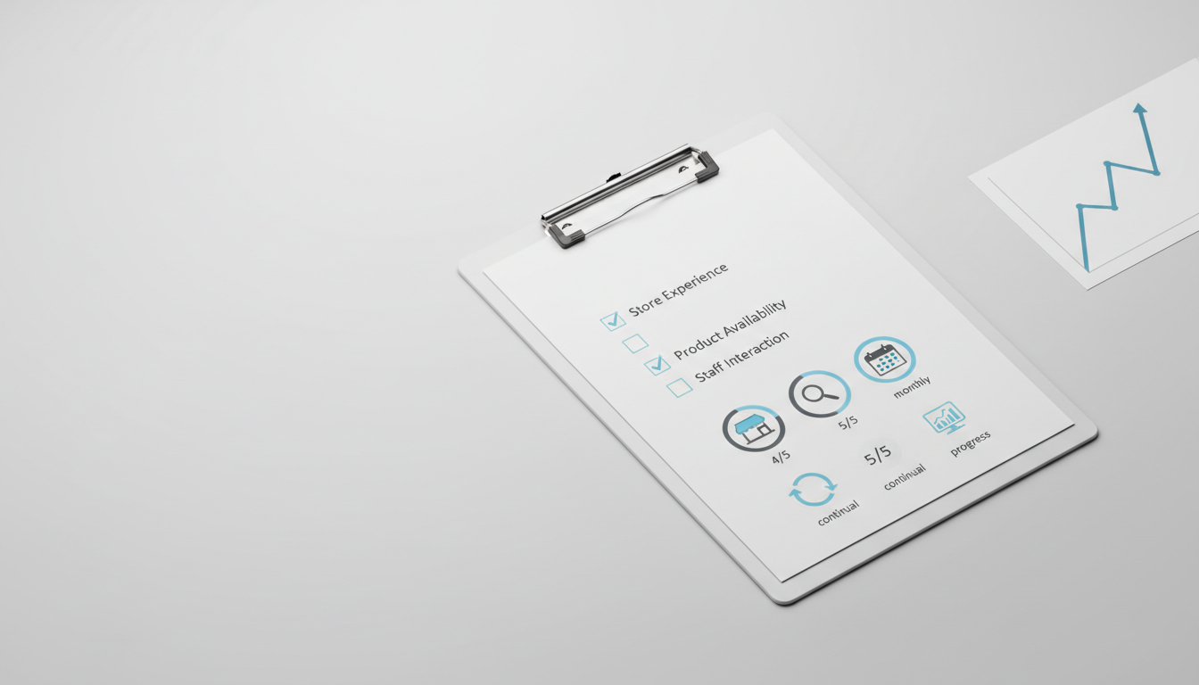 实体店“神秘顾客”评估体系搭建：评分维度设计、抽检频次规则与整改闭环表模板