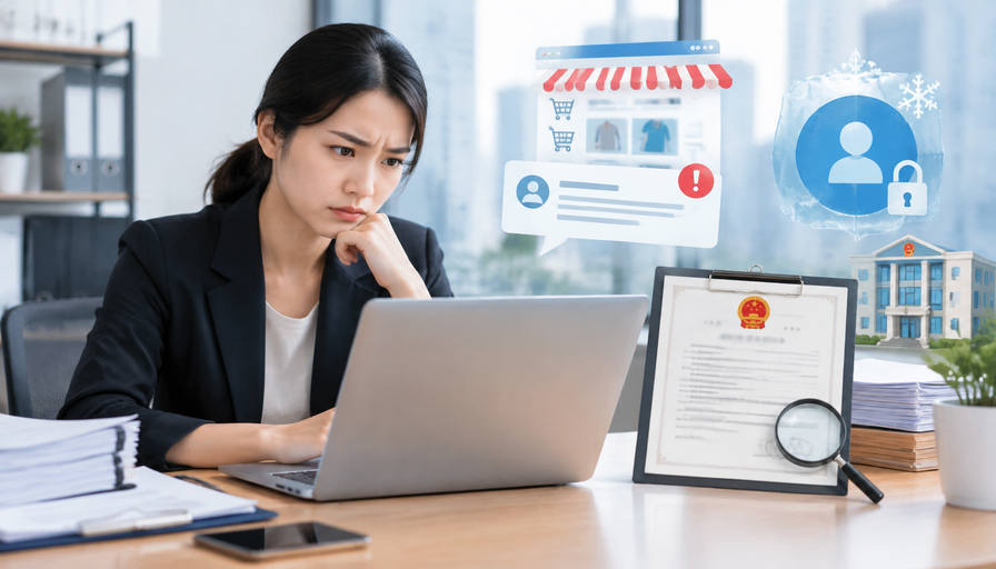 个体户营业执照被他人冒用注册网店并产生投诉，商家被平台冻结账户怎么办：冒用证据固定＋市监撤销登记申请＋平台申诉解冻案例复盘